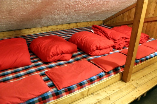 Our shared dorm room bed at Refuge Elisabetta.